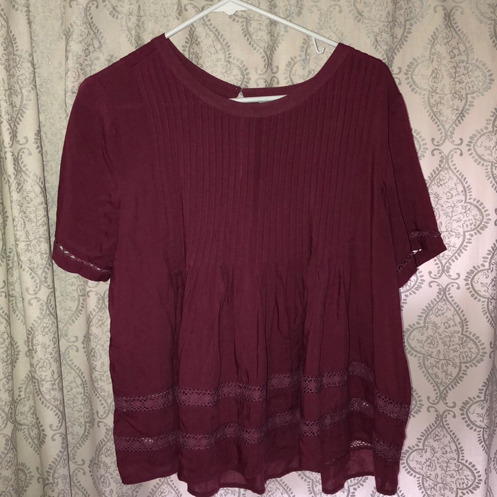 Burgundy top with crochet detailing